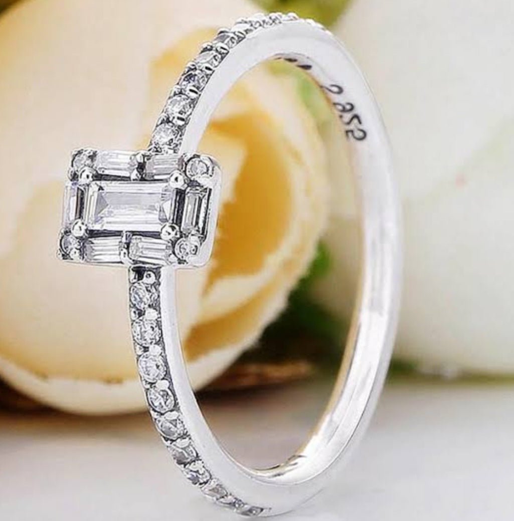 Sterling Silver Square Sparkling Ring - EnchantingCharms