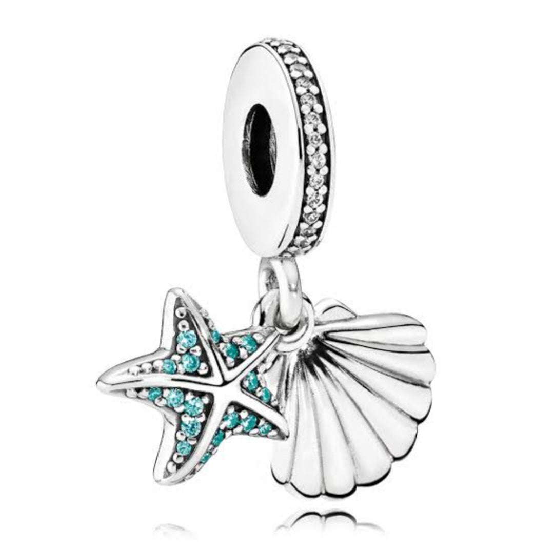 Sterling Silver Starfish & Shell Chatm - EnchantingCharms