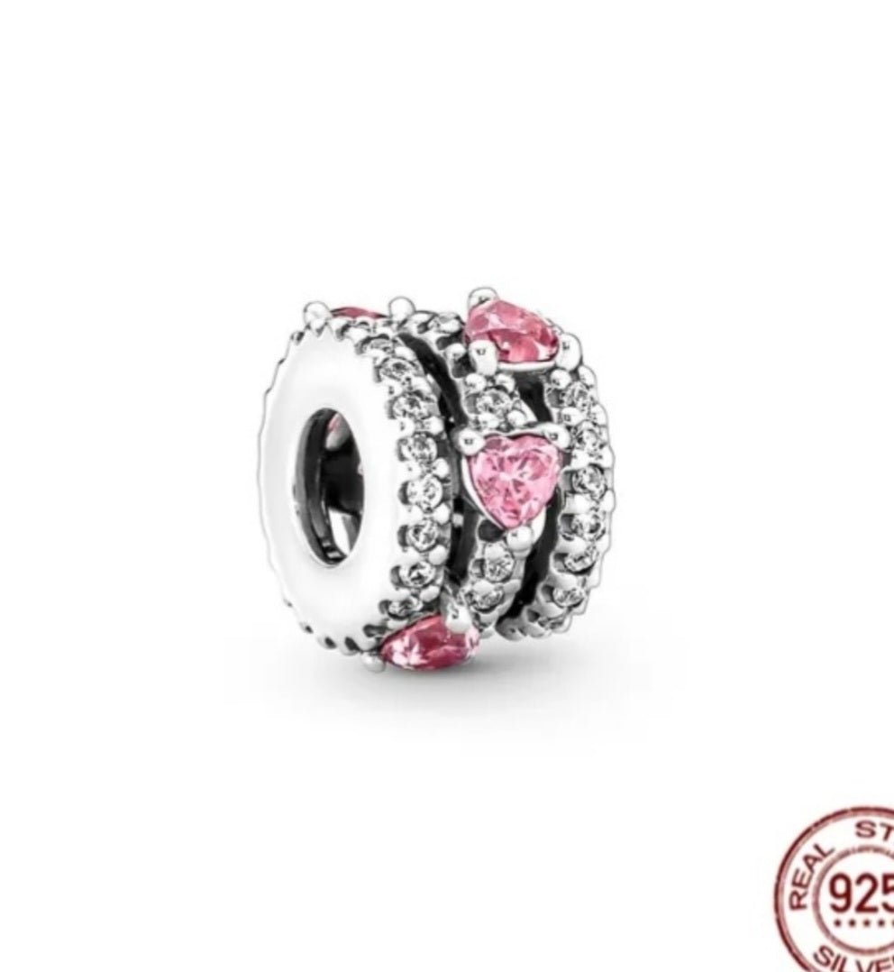 Sterling Silver Triple Pink Heart Charm - EnchantingCharms