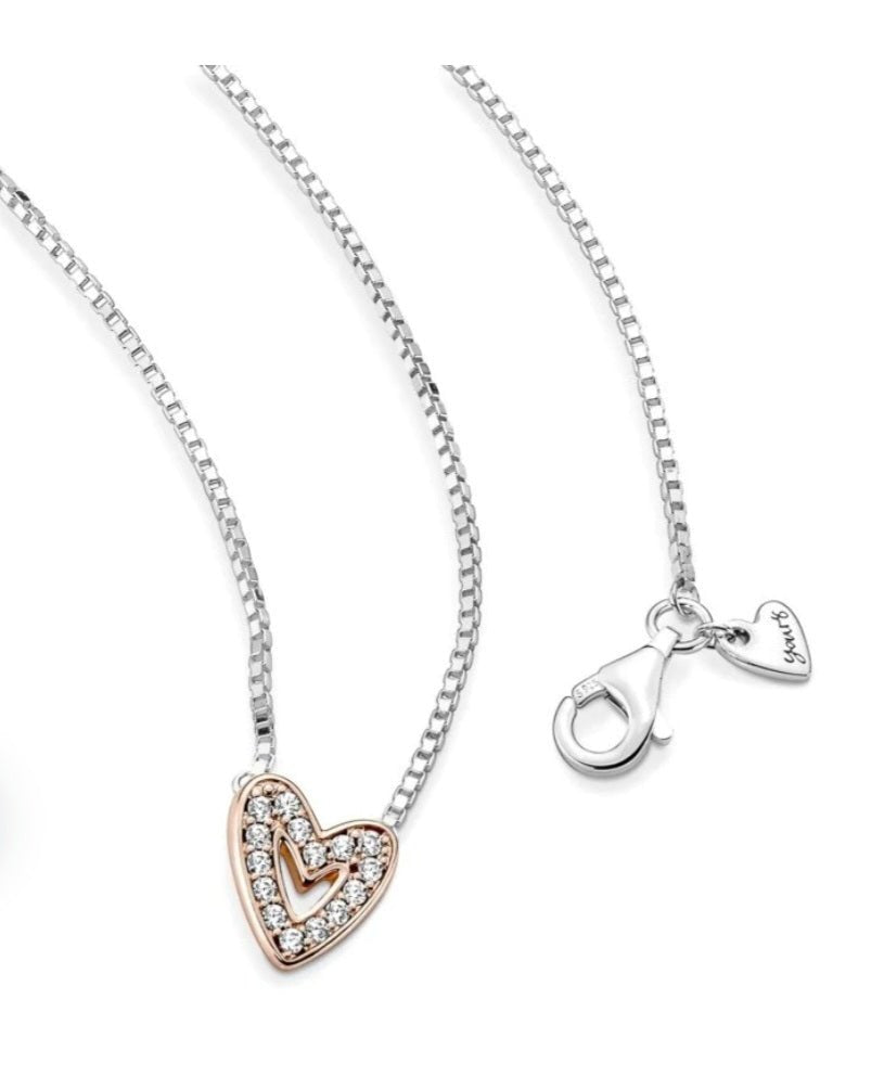 Sterling Silver Two-Tone Heart Necklace - EnchantingCharms